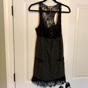 Free People tunic, charcoal and lace with pockets